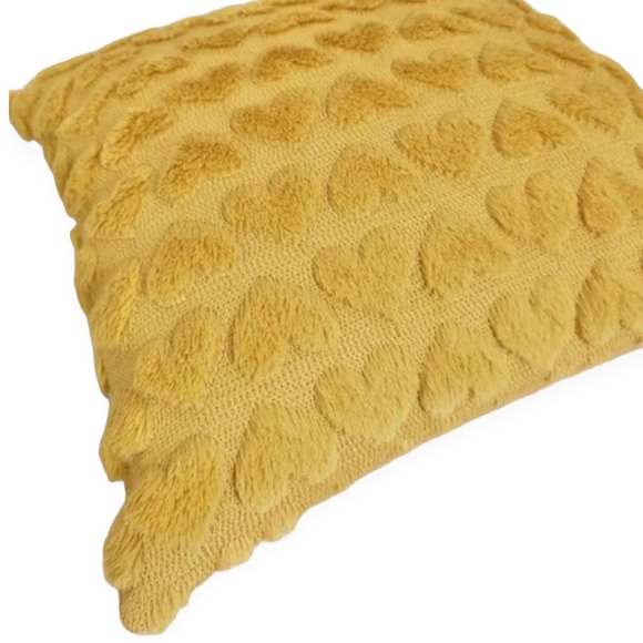 Golden Yellow Heart Tufted Decorative Throw Pillow Cushion Cover 18” x 18” - NWT - Picture 7 of 9